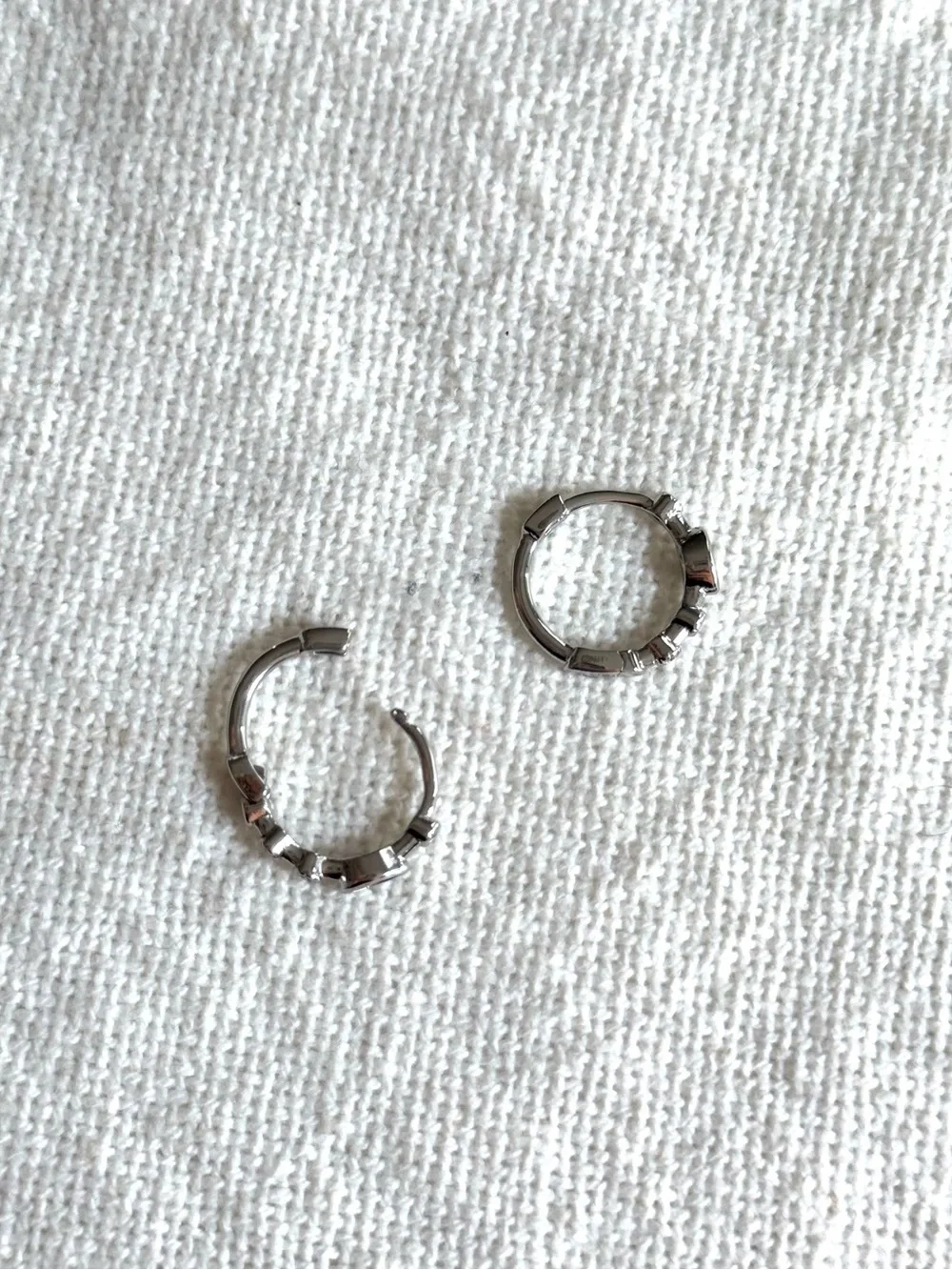 NEW! Gold Plated CZ Huggie Hoop Earrings - Silver - Picture 5 of 6